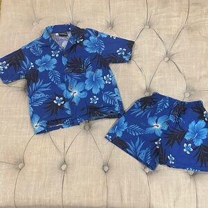 Hawaiian Tropical Blue Floral Kids Matching Set